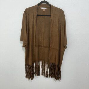 Peter Nygard Brown Fringe Suede Feel Cardigan Boho Layering‎ L Western Cowgirl